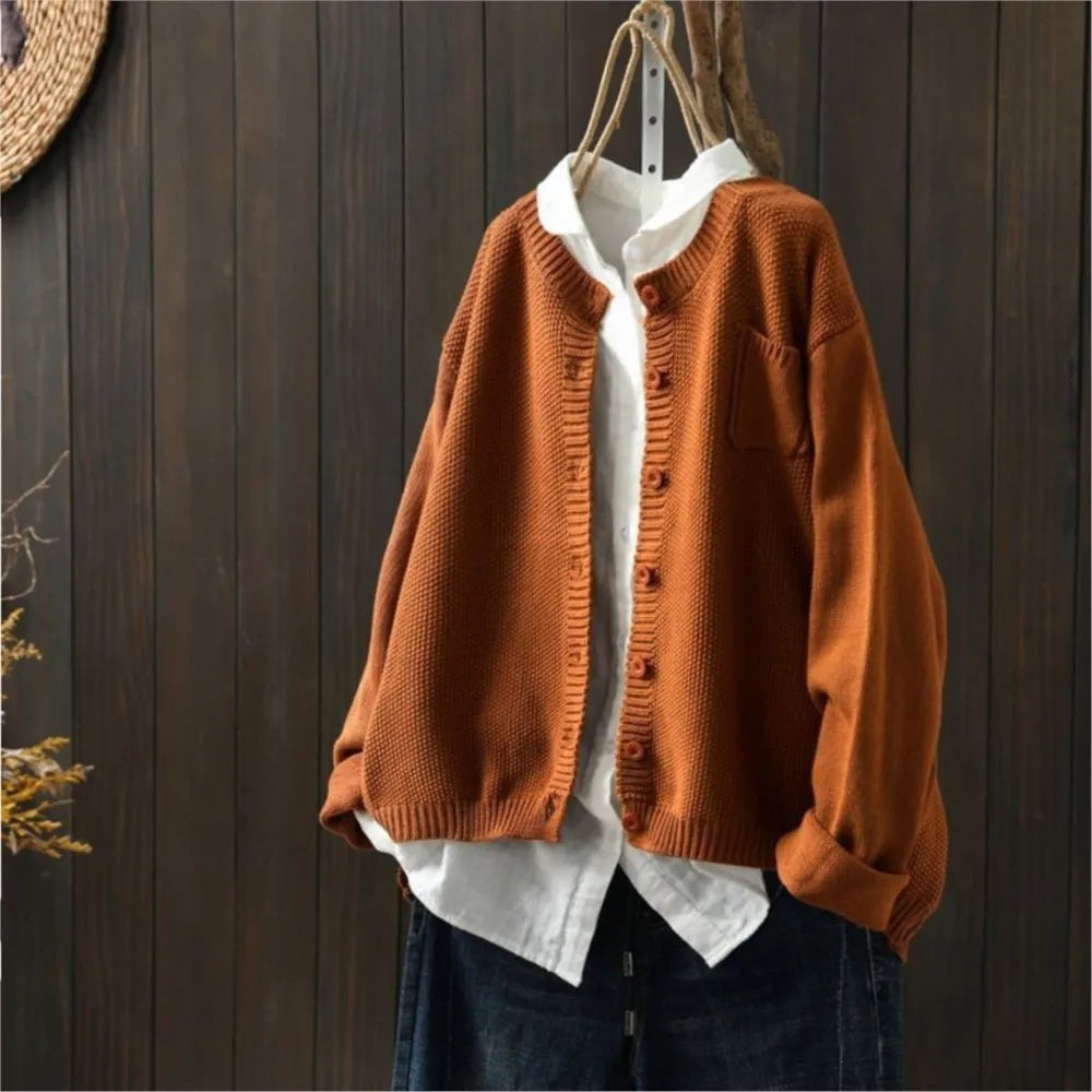 Women's Ribbed Knitted Cardigan – With Pockets Relaxed Design