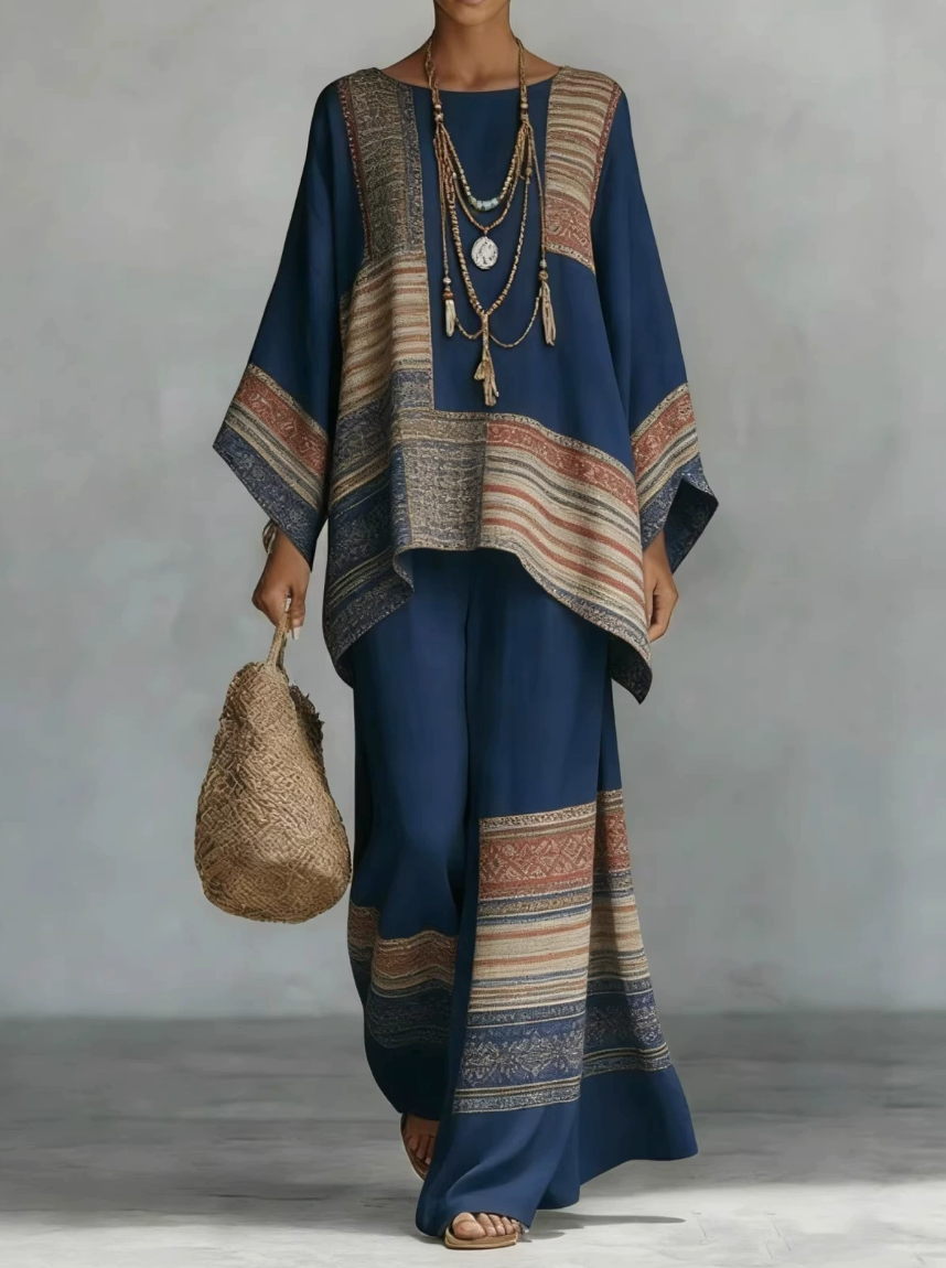 Women's Elegant Comfortable Two-Piece Set – Modern Chic Design in Navy
