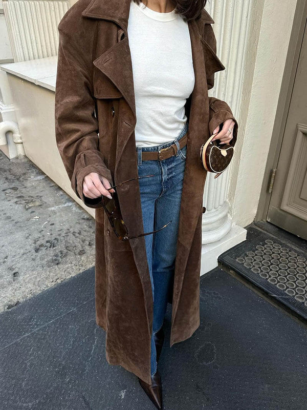 Women's Chic Suede Trench Coat – Elegant Timeless Design