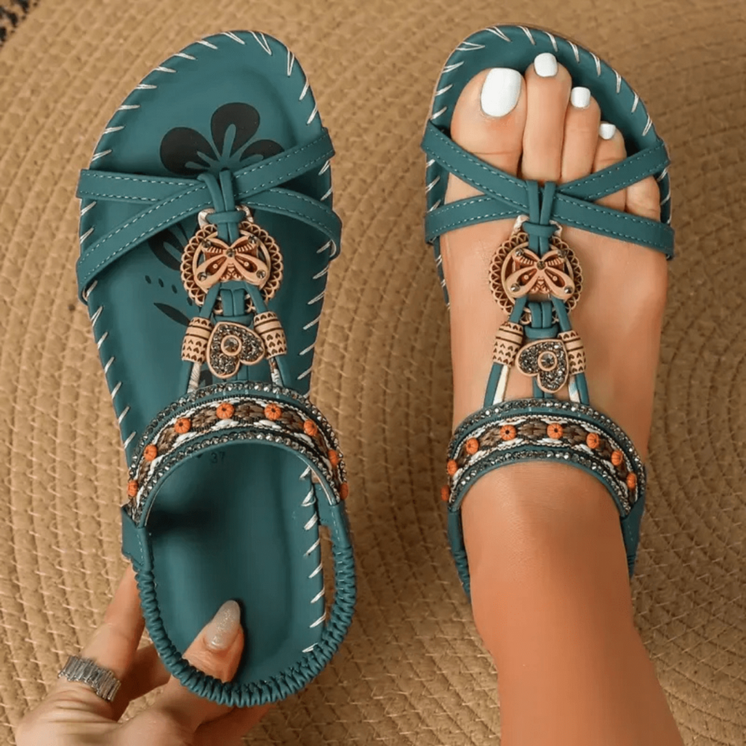 Women's Bohemian Flexible Sandals – Comfortable Elegant Finish in Dark Green