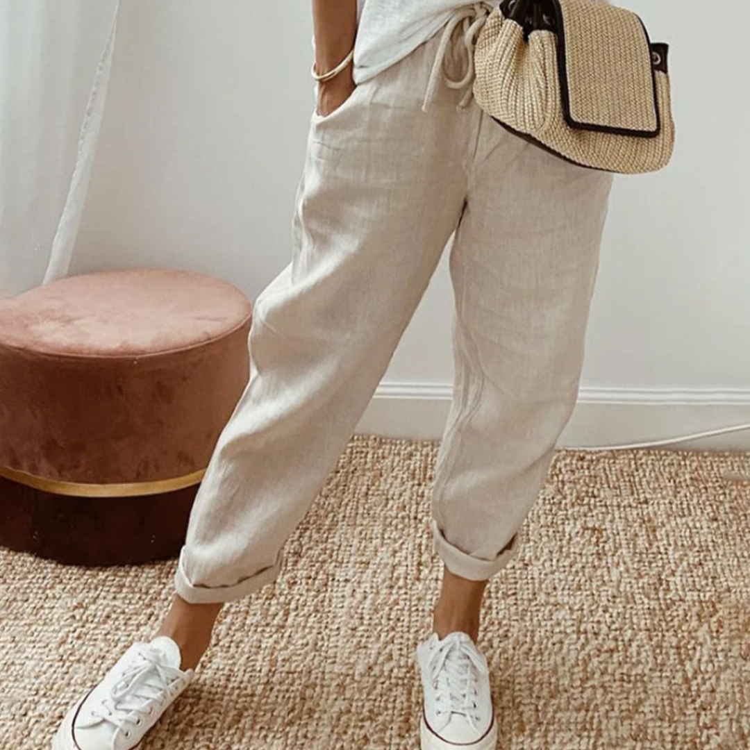 Women's Elegant Cotton Trousers – Linen Breathable Design