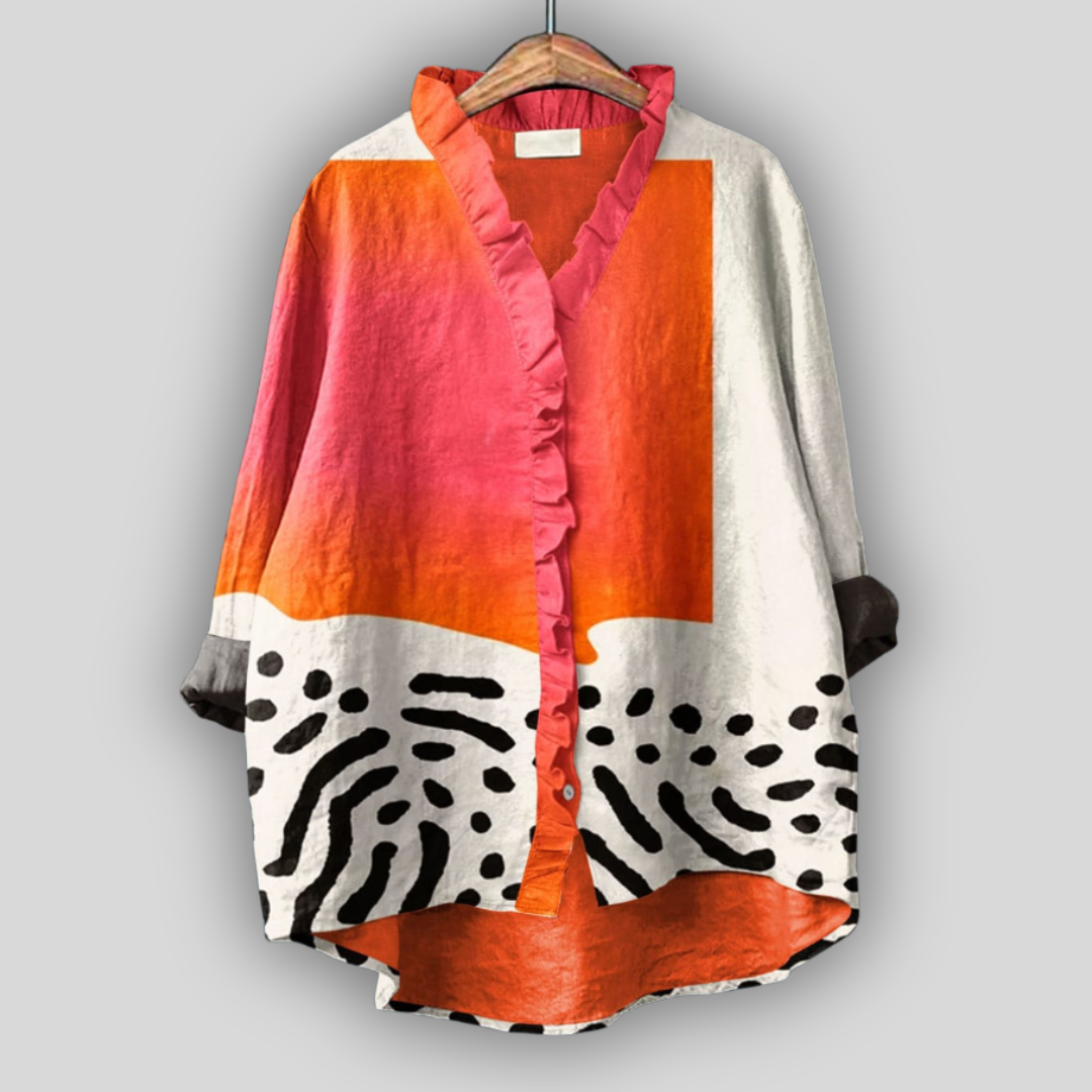 Women's Elegant Comfortable Blouse – Occasion Denim Design in Red