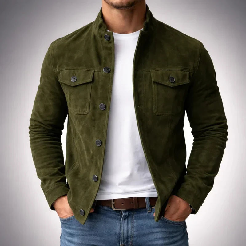 Women's Elegant Suede Jacket – Modern With Pockets Design