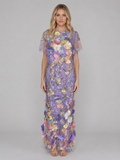 Women's 3D Floral Embroidered Tulle Maxi Dress – Elegant Occasion Gown