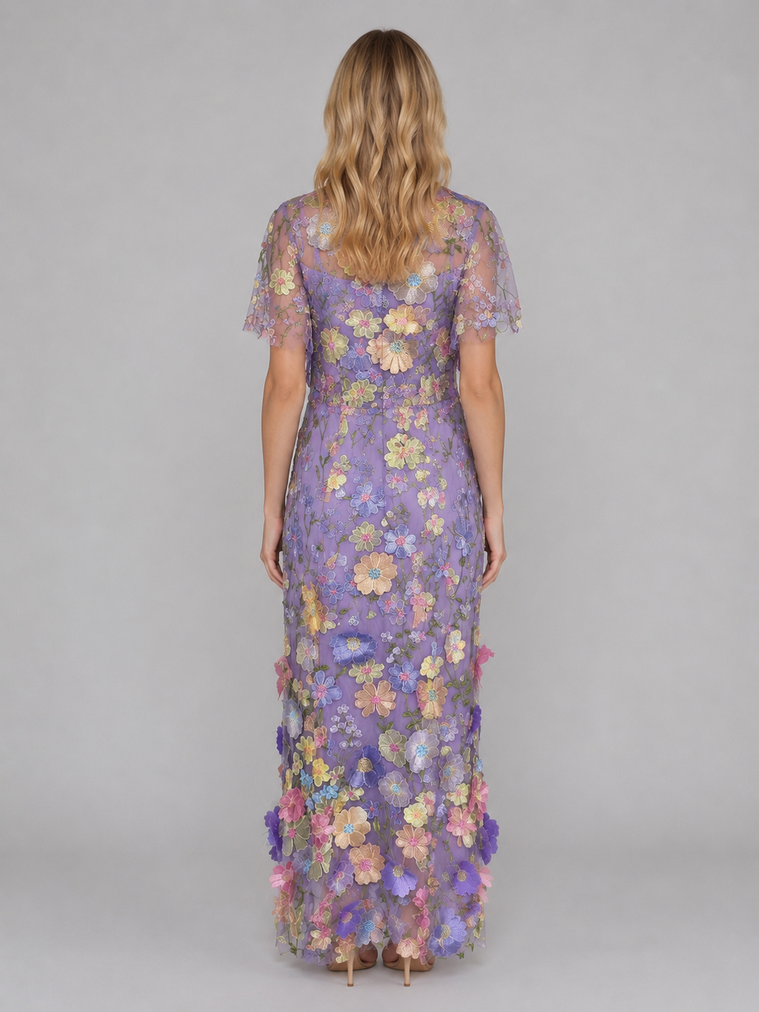 Women's 3D Floral Embroidered Tulle Maxi Dress – Elegant Occasion Gown