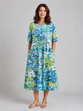 Women's Abstract Print Midi Dress with Pockets – Summer Holiday Style