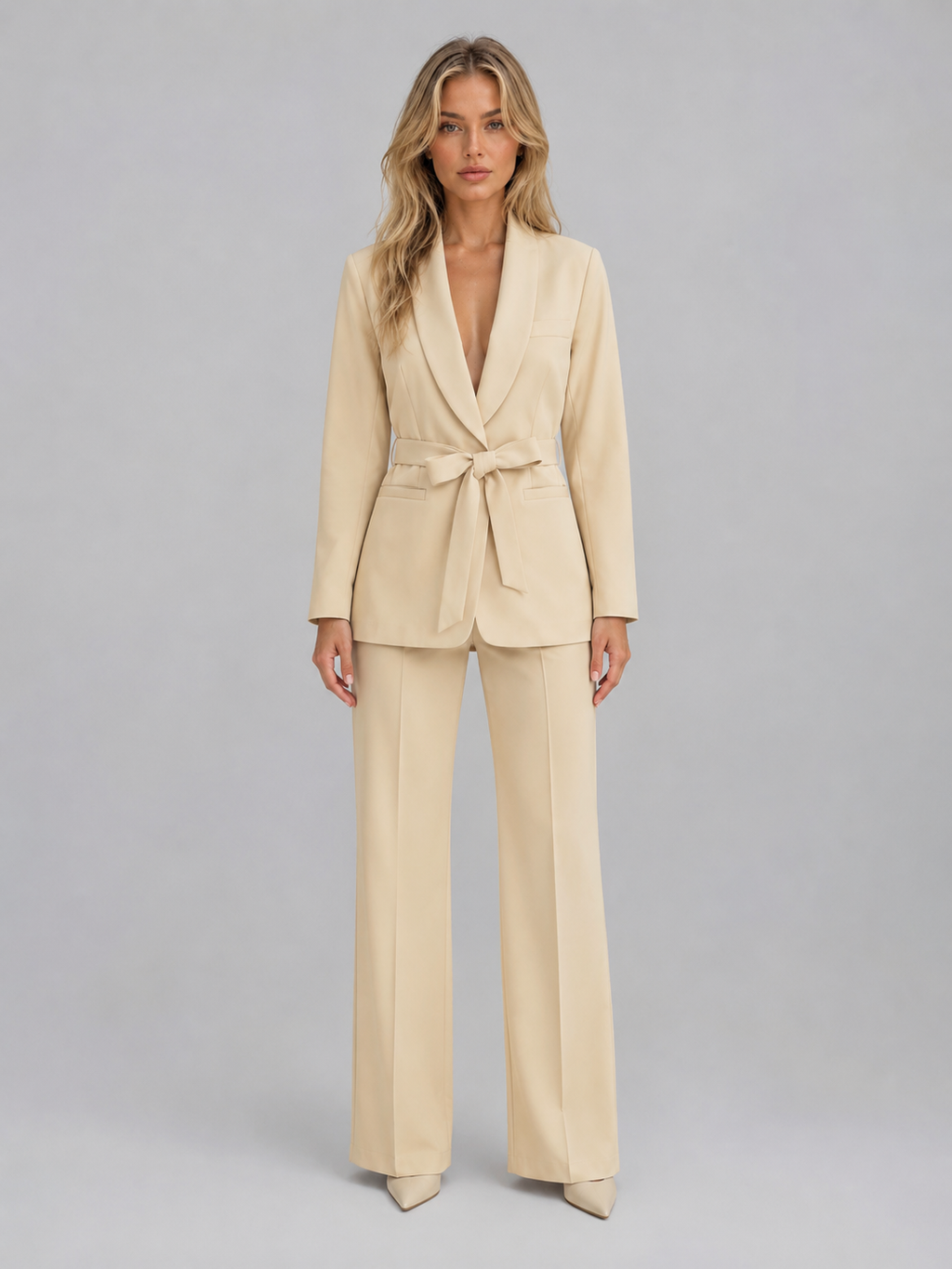 Women's Belted Blazer & Wide Leg Trouser Co-Ord Set – Tailored Two-Piece Suit