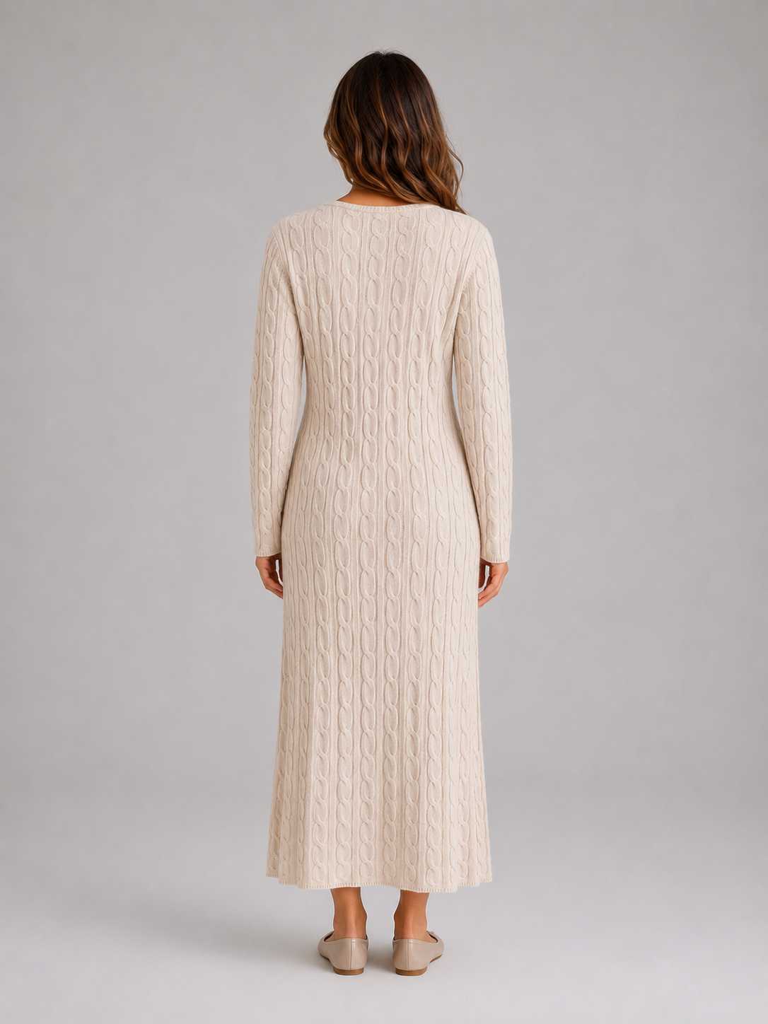 Women's Cable Knit Maxi Dress – Long Sleeve Jumper Dress