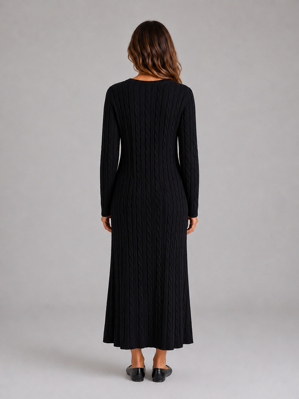 Women's Cable Knit Maxi Dress – Long Sleeve Jumper Dress