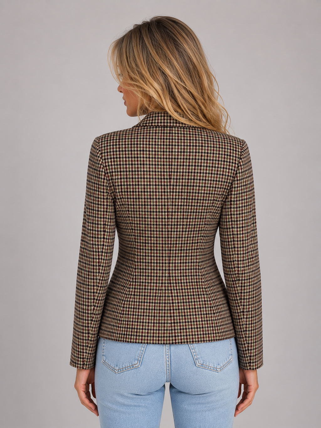 Women's Checked Double Breasted Blazer – Tailored Smart Jacket