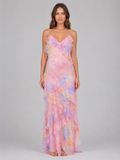 Women’s Chiffon Floral Ruffle Maxi Dress – Wedding Guest Occasion