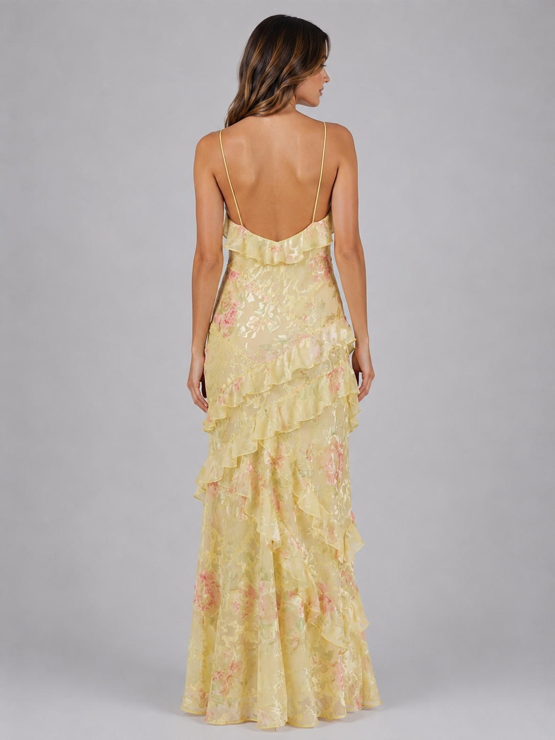 Women’s Chiffon Floral Ruffle Maxi Dress – Wedding Guest Occasion