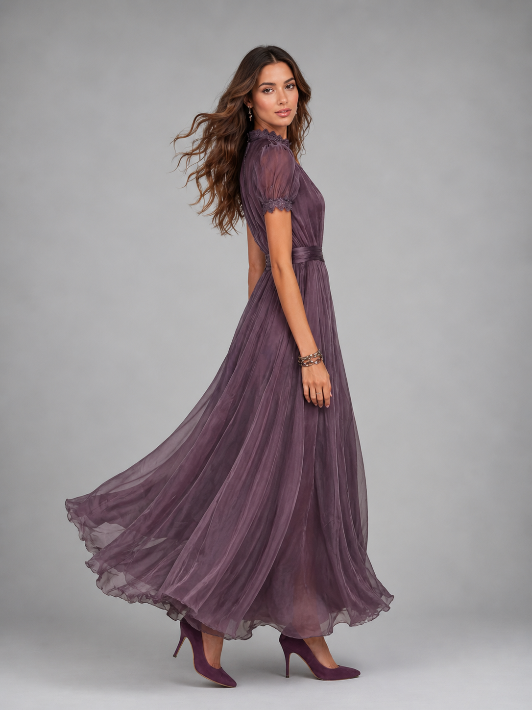 Women’s Chiffon Lace Trim Maxi Dress – Flowing Silhouette