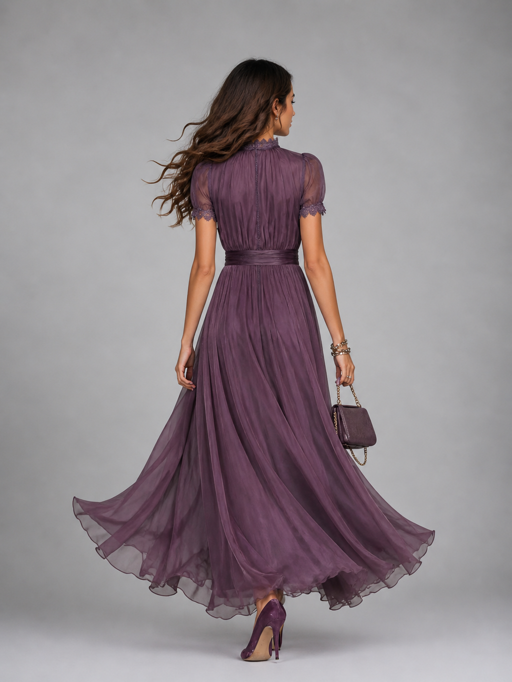 Women’s Chiffon Lace Trim Maxi Dress – Flowing Silhouette