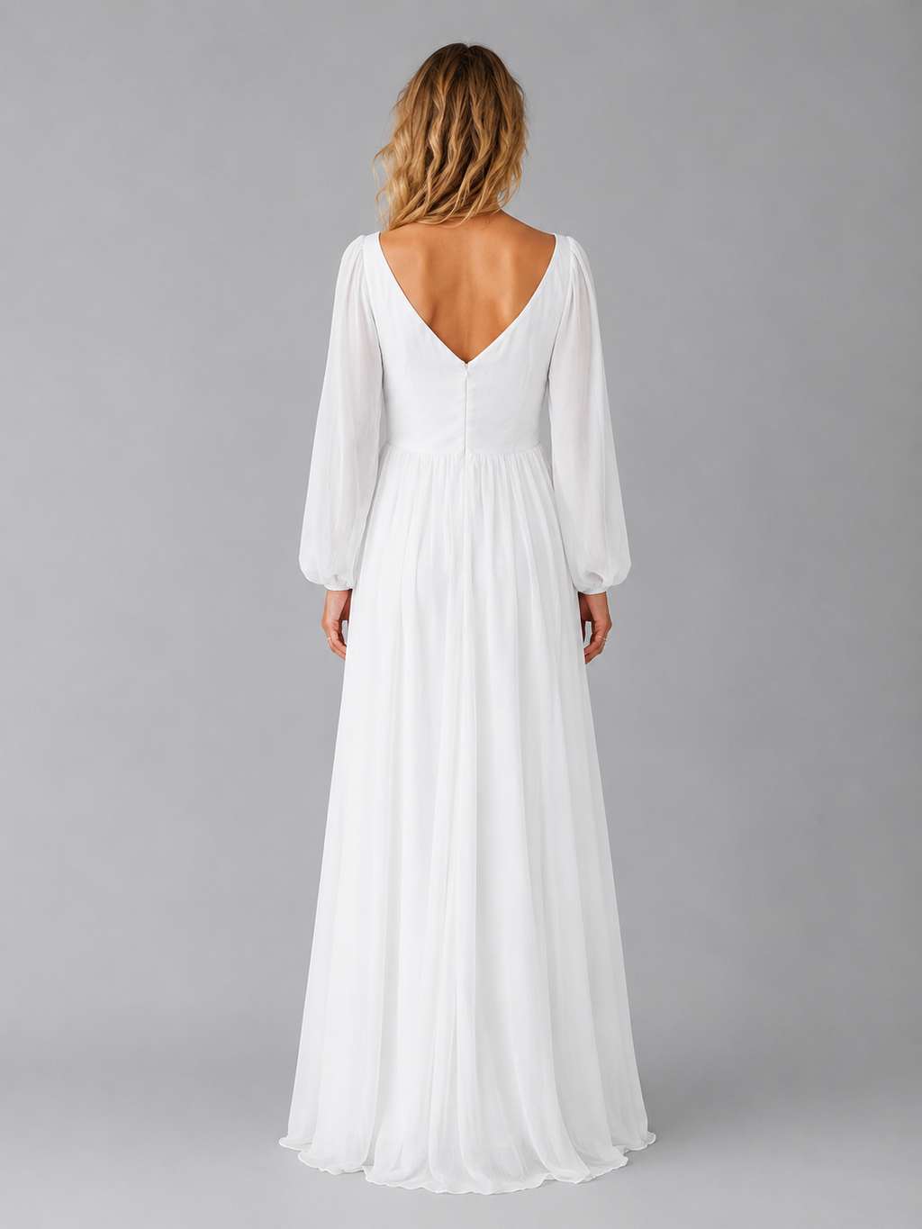 Women's Chiffon Long Sleeve Maxi Dress – Flowing Silhouette