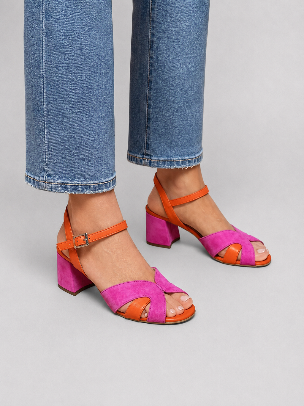 Women’s Colour Block Heeled Sandals – Cushioned Block Heel
