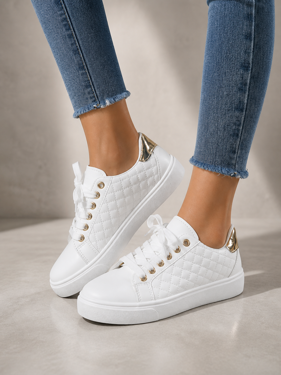 Women’s Comfort Trainers – Quilted Leather Look Shoes
