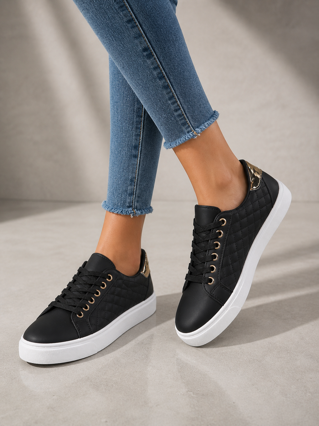 Women’s Comfort Trainers – Quilted Leather Look Shoes