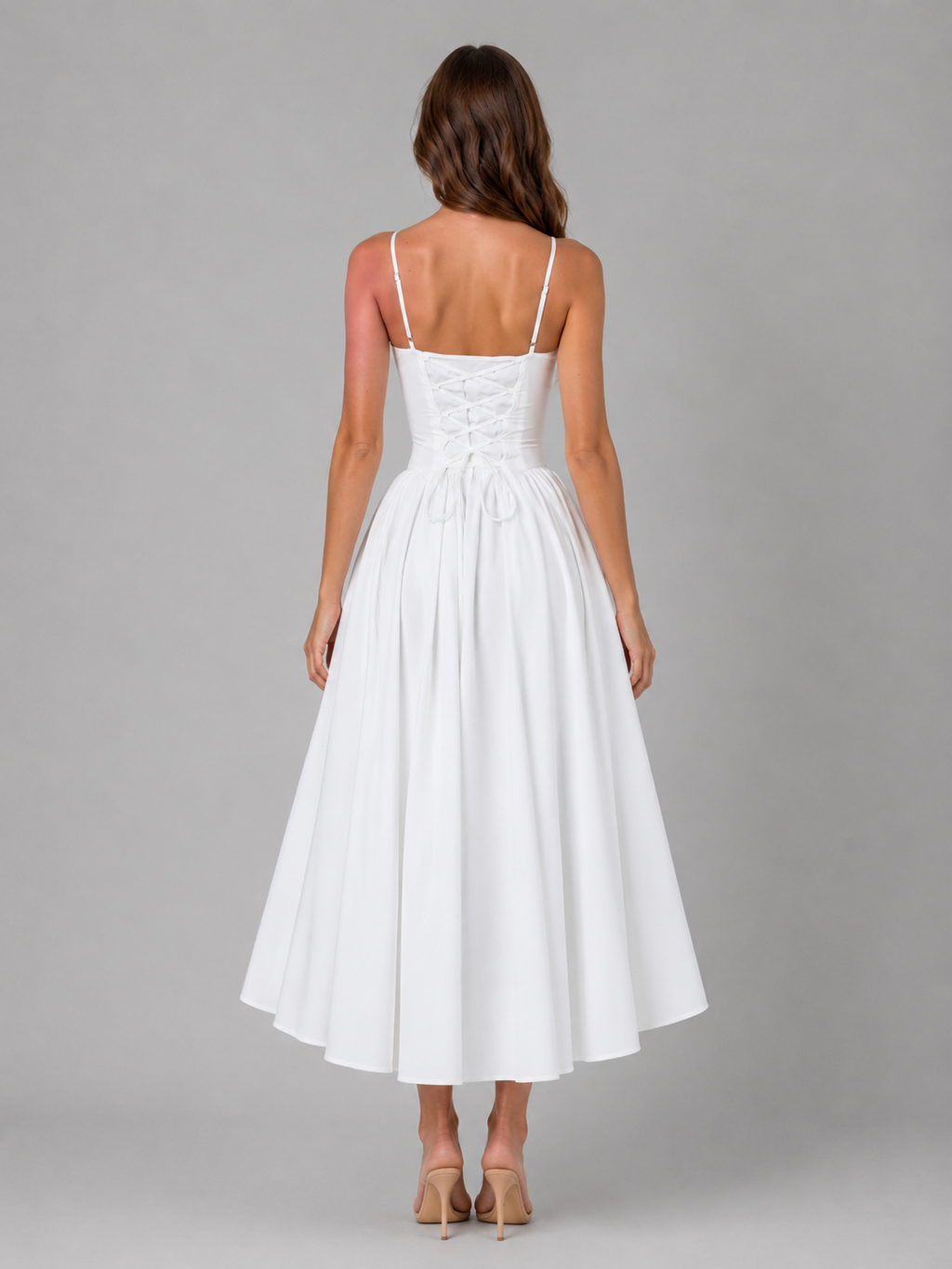 Women's Corset Full Skirt Midi Dress – Wedding Guest Occasion