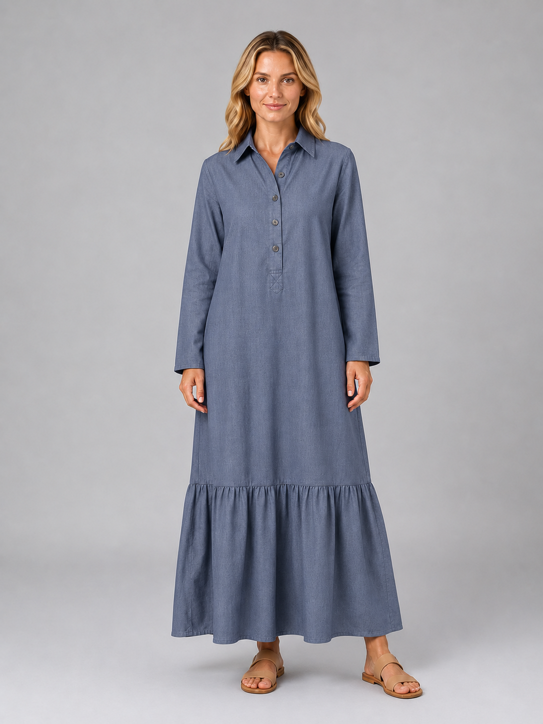 Women’s Cotton Blend Maxi Shirt Dress – Relaxed Tiered Summer Fit
