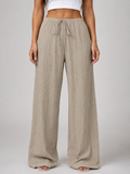 Women's Crinkle Wide Leg Trousers – Drawstring Waist