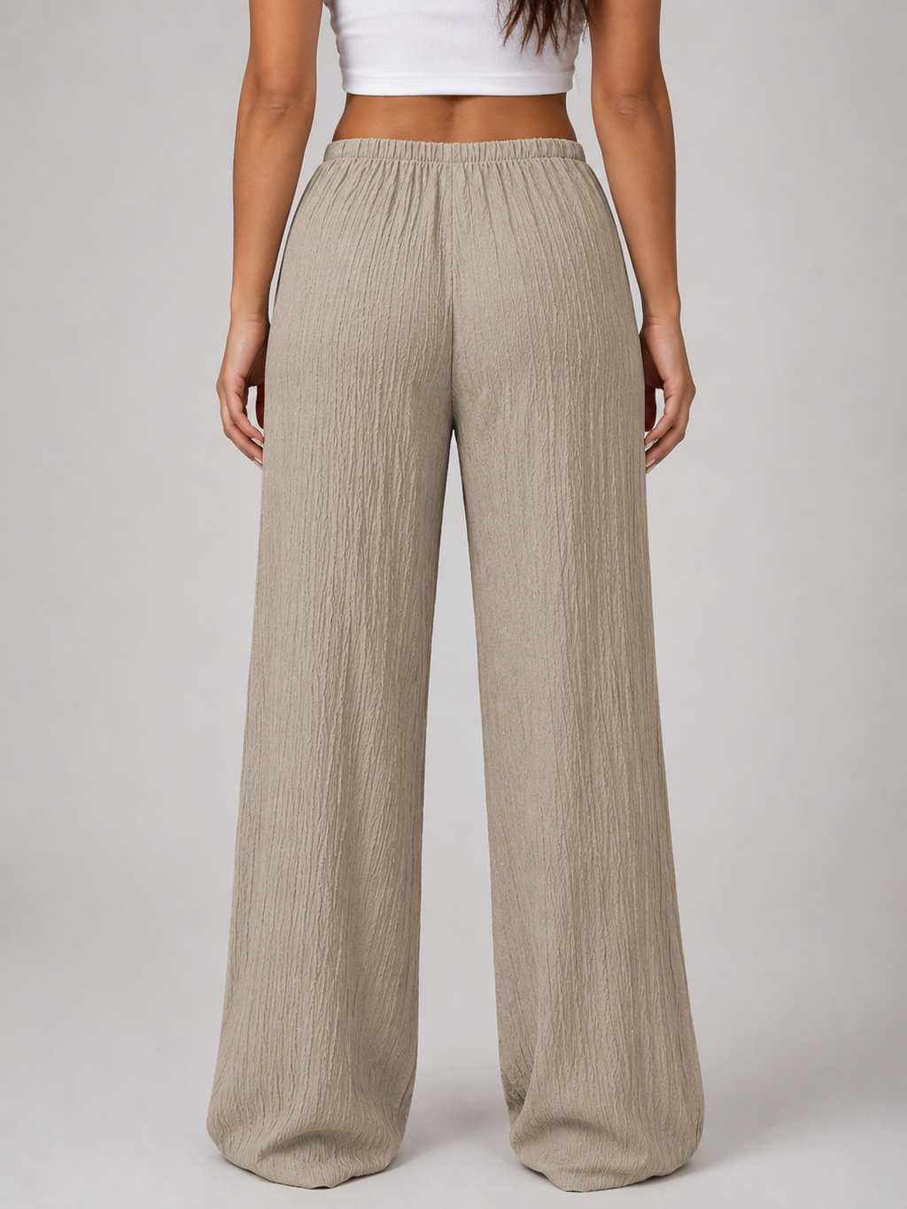 Women's Crinkle Wide Leg Trousers – Drawstring Waist