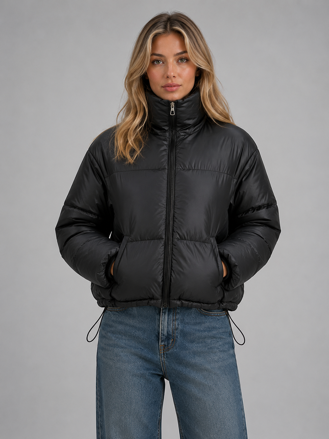 Women's Cropped Puffer Jacket – High Neck Quilted Coat