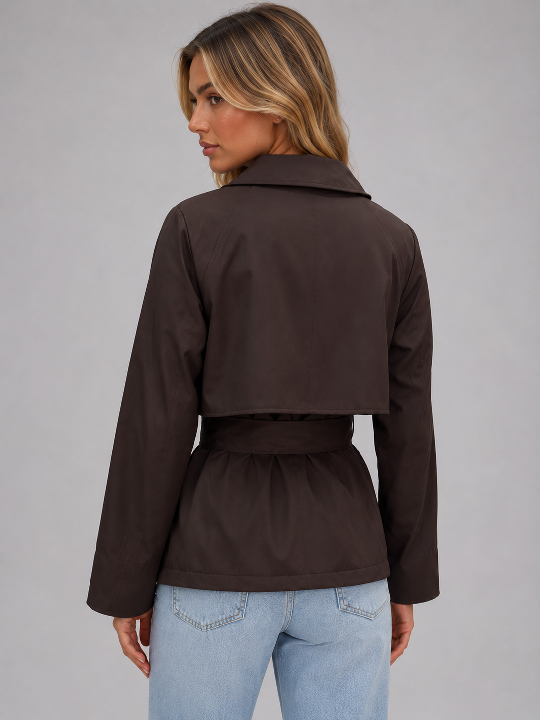 Women's Cropped Trench Jacket – Double Breasted Tie Waist Coat