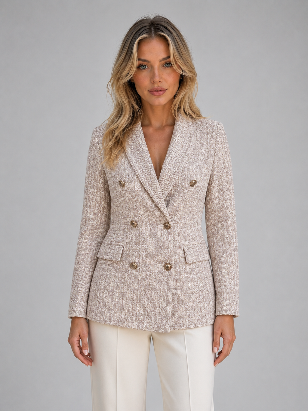 Women's Double Breasted Tweed Blazer – Tailored Smart Jacket