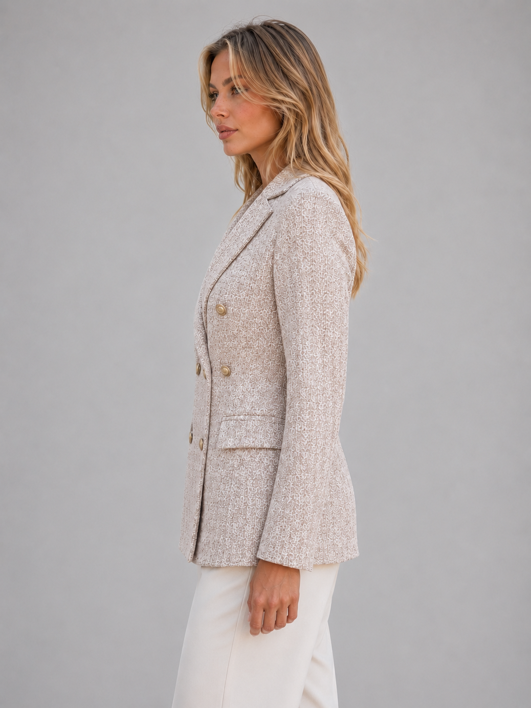 Women's Double Breasted Tweed Blazer – Tailored Smart Jacket