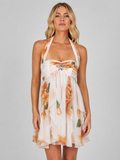 Women’s Floral Chiffon Halter Mini Dress – Summer Occasion Style