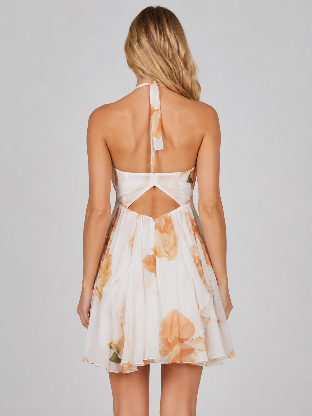 Women’s Floral Chiffon Halter Mini Dress – Summer Occasion Style
