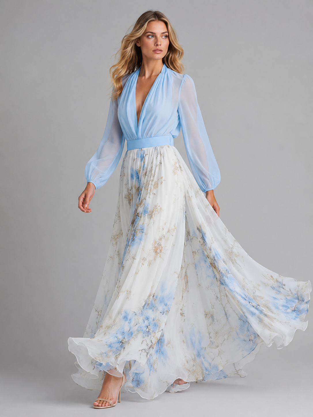 Women’s Floral Chiffon Maxi Dress – Flowing Silhouette
