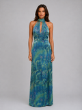 Women's Floral Chiffon Maxi Dress – Scarf Neck Halter Design