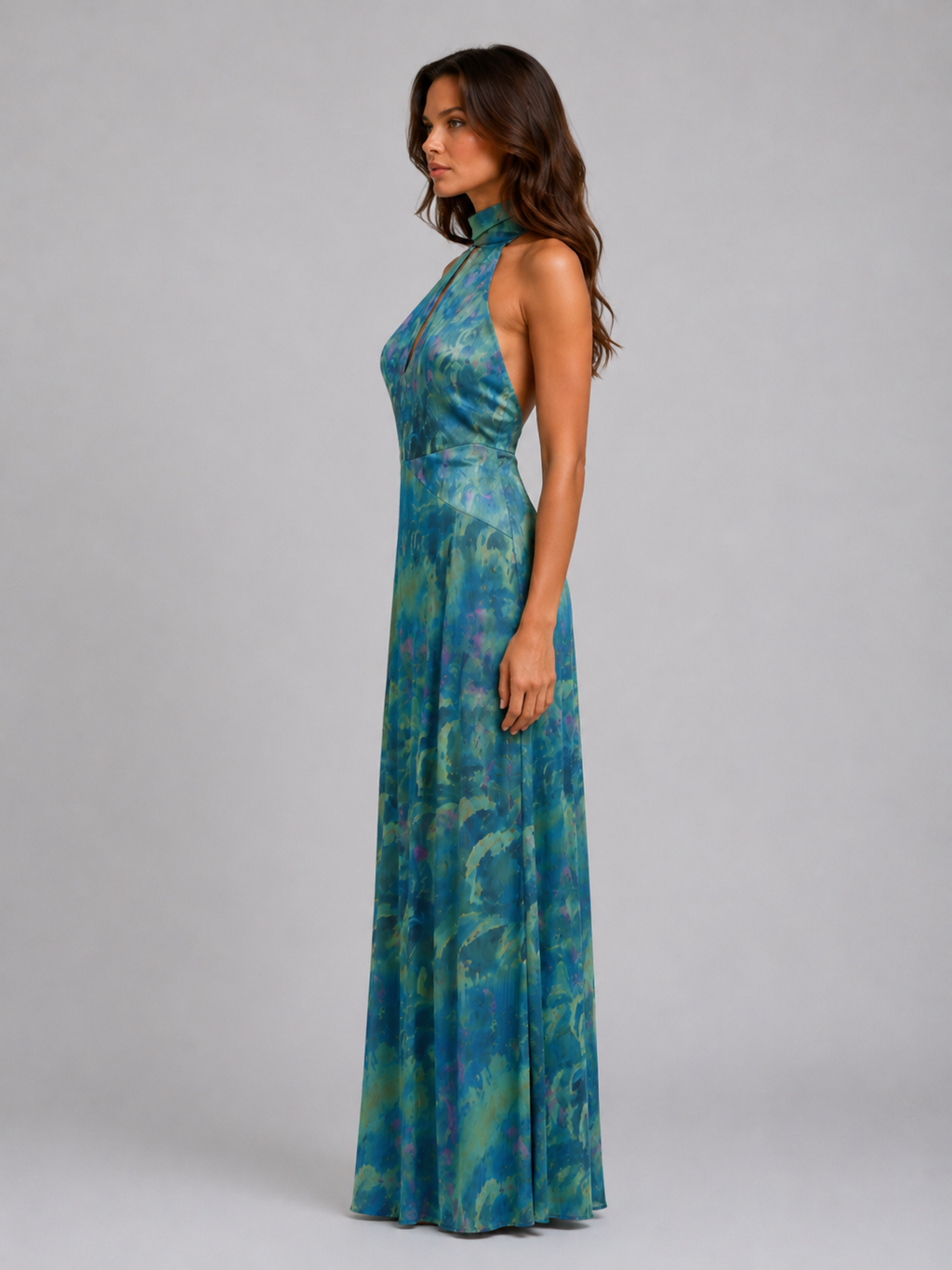Women's Floral Chiffon Maxi Dress – Scarf Neck Halter Design