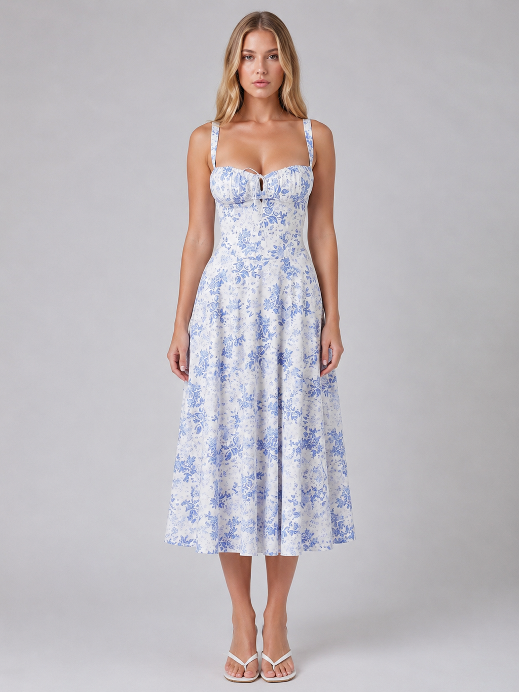Women’s Floral Corset Sweetheart Neck Midi Dress – Wedding Guest Style