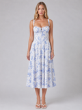 Women’s Floral Corset Sweetheart Neck Midi Dress – Wedding Guest Style