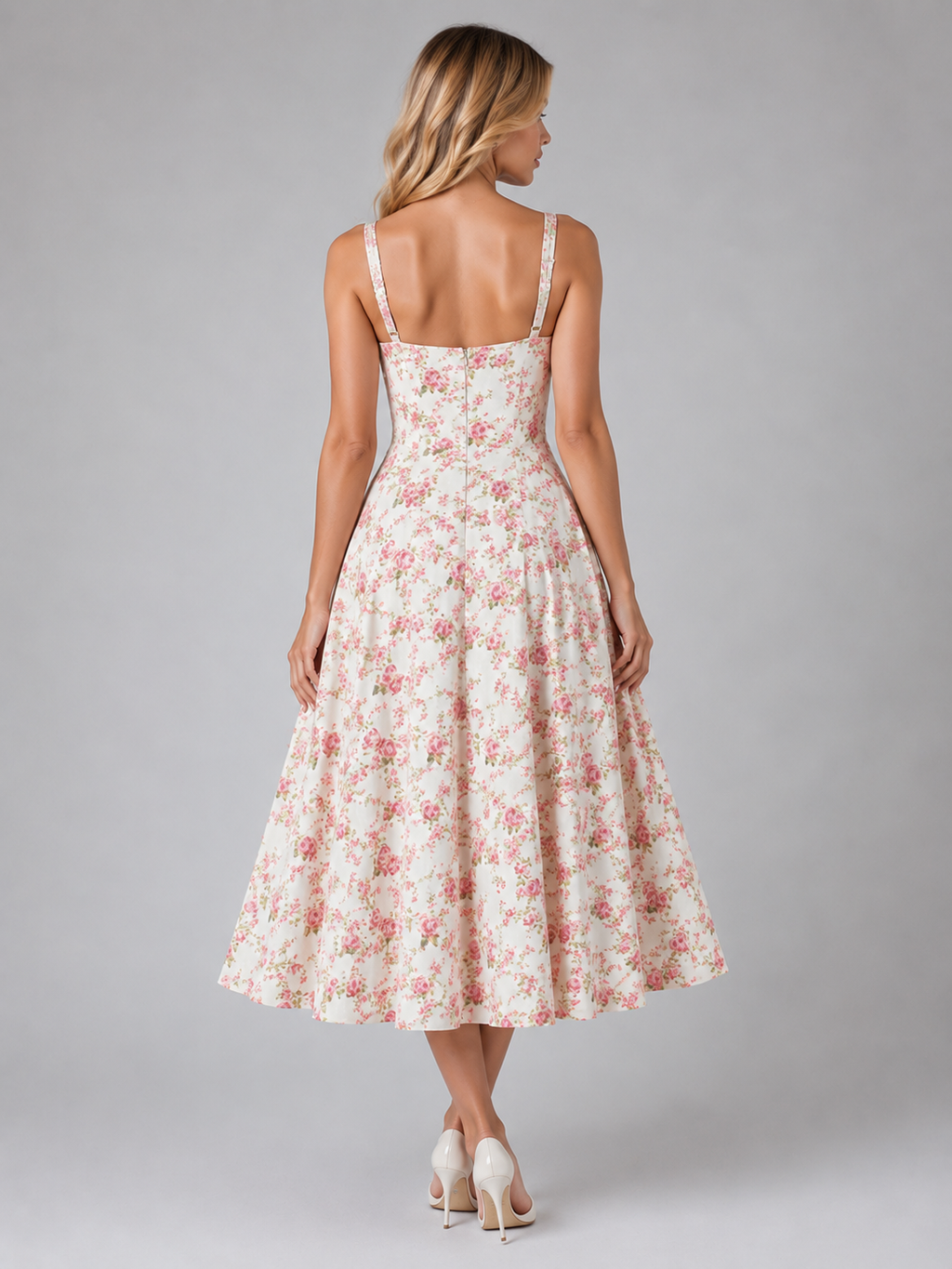 Women’s Floral Corset Sweetheart Neck Midi Dress – Wedding Guest Style