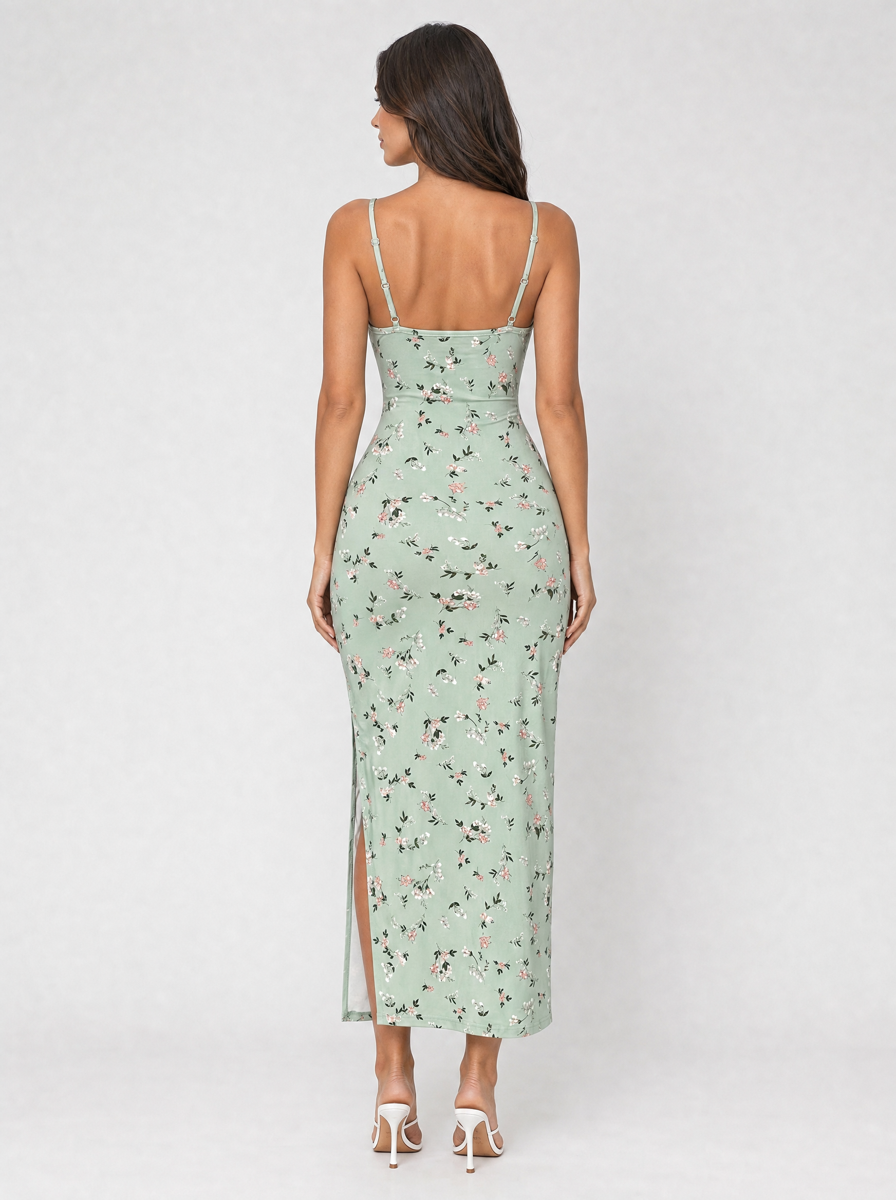Women’s Floral Cowl Neck Midi Dress – Side Split Summer Style