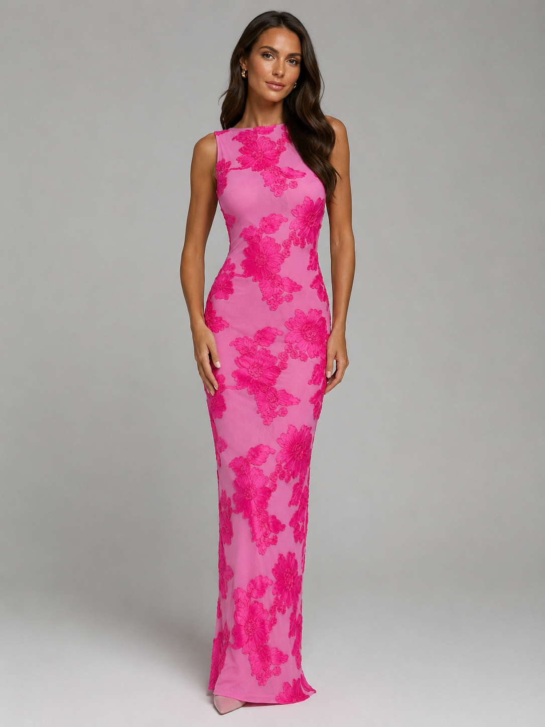 Women’s Floral Embroidered Maxi Dress – Sleeveless Occasion Dress