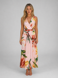Women's Floral Halter Maxi Dress – Tie Waist Summer Occasion Style