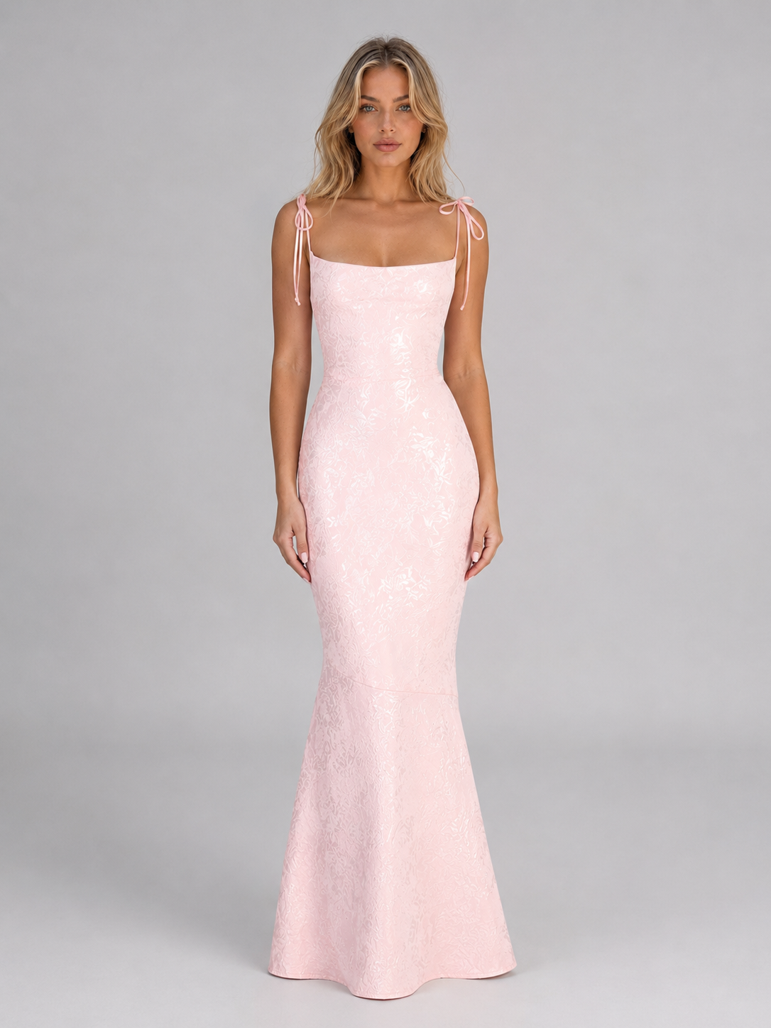Women's Floral Jacquard Mermaid Maxi Dress – Figure-Flattering Silhouette