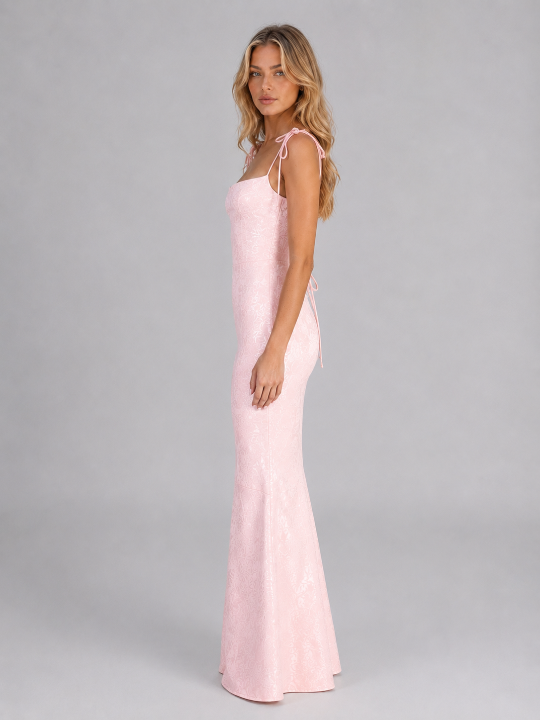 Women's Floral Jacquard Mermaid Maxi Dress – Figure-Flattering Silhouette