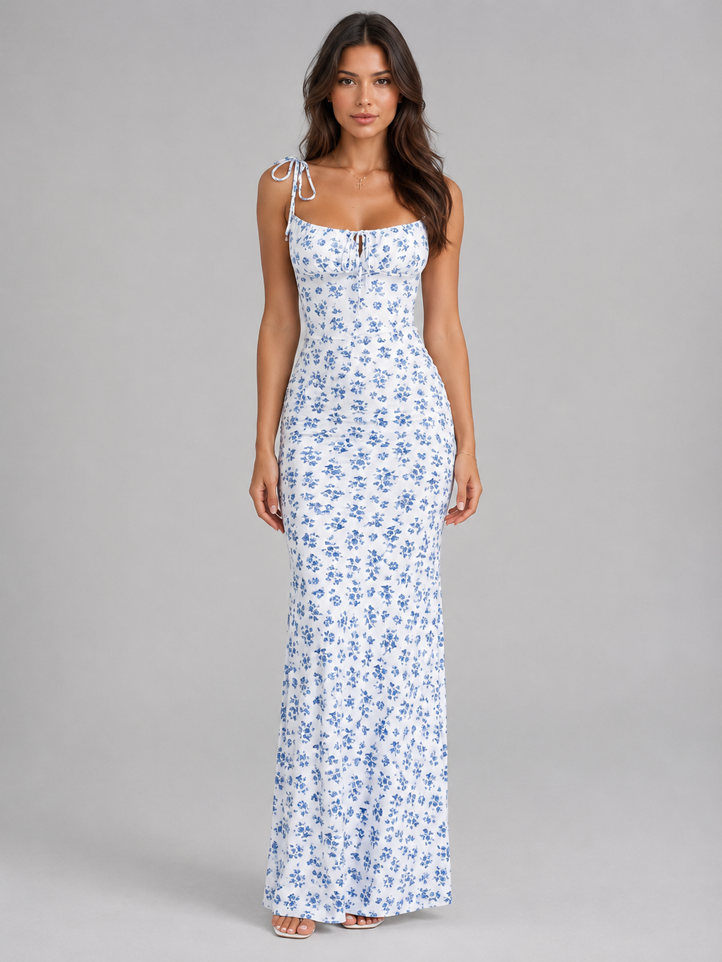 Women’s Floral Lace-Up Maxi Dress – Figure-Hugging Summer Fit