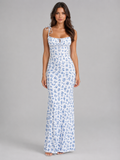 Women’s Floral Lace-Up Maxi Dress – Figure-Hugging Summer Fit