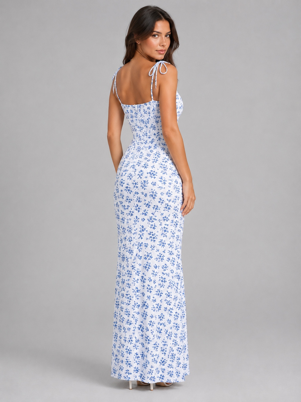 Women’s Floral Lace-Up Maxi Dress – Figure-Hugging Summer Fit
