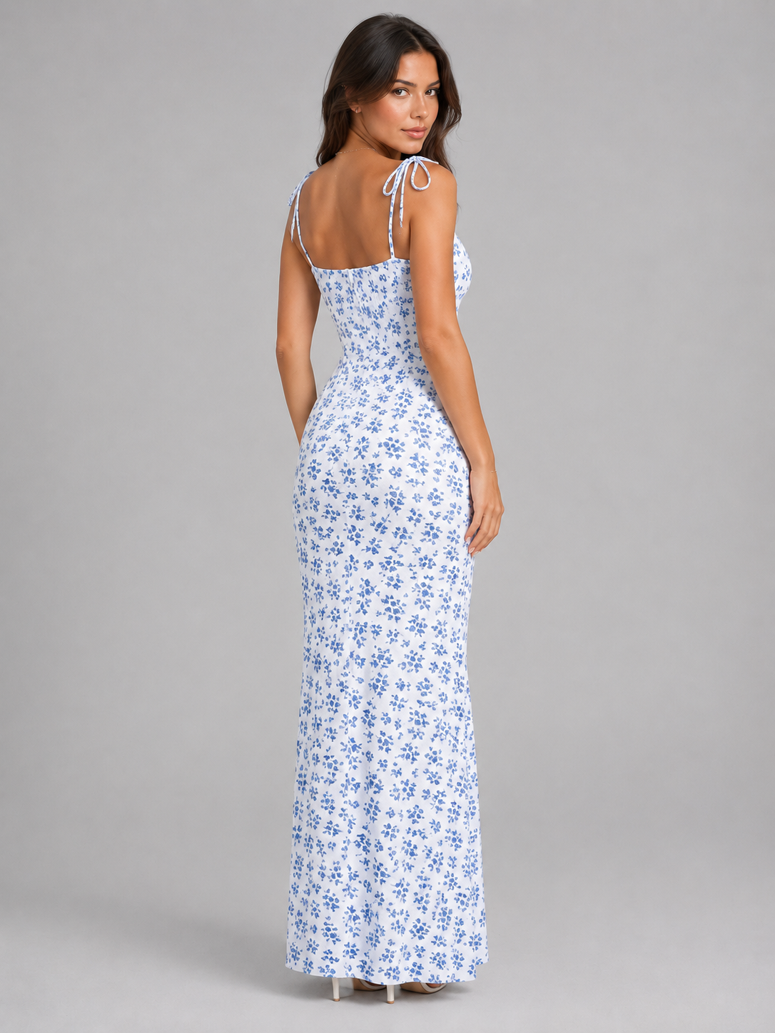 Women’s Floral Lace-Up Maxi Dress – Figure-Hugging Summer Fit