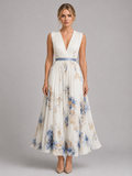 Women’s Floral Maxi Dress – Pleated A-Line Fit