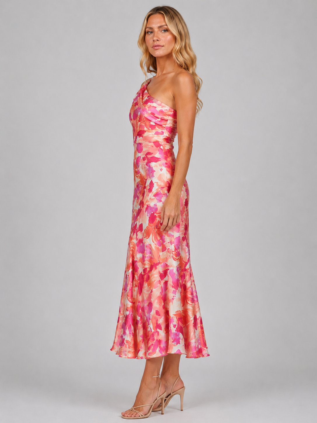 Women’s Floral One-Shoulder Midi Dress – Summer Occassion Style