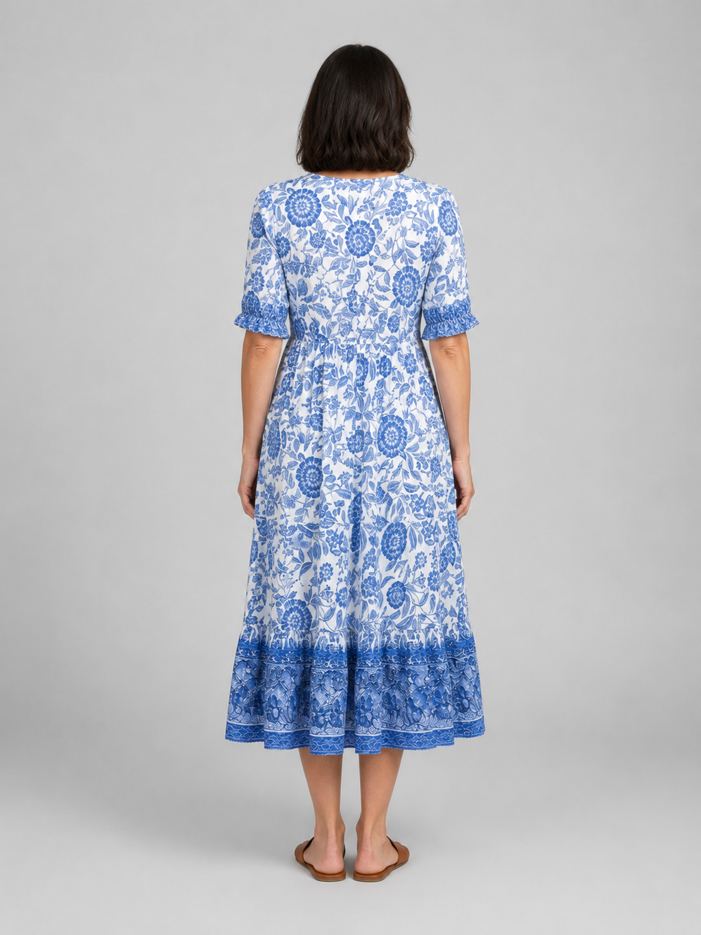 Women's Floral Print Midi Dress – V-Neck Tiered Summer Style